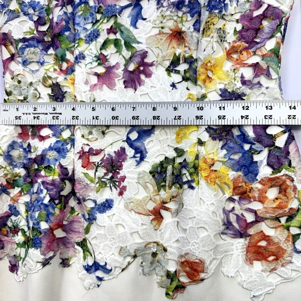 NWT‎ Tahari ASL Floral Lace Sheath Dress Womens 2 Cream Watercolor Pastel Spring